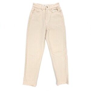 ZARA 90s Mom High Rise Tapered Ankle Cropped Jeans Womens 2 Beige Cream Denim